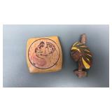 Vtg Carved Wood Native American Pin &