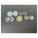 Vintage Clip On Earrings & Celluloid Brooch Pin