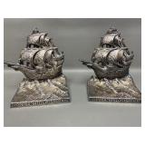 Silver Plated Mcm 16th Century Galleon Bookends