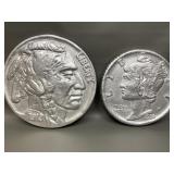 Vintage Xl Chalkware Buffalo Nickel & Mercury Dime