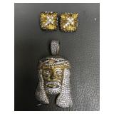 Epic Rhinestone Jesus Pendant & Cross Earrings