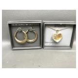 Sterling Silver 18kt Plated Pendant & Earrings