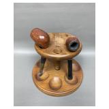 Vintage Smoking Pipes & Mcm Wooden Holder