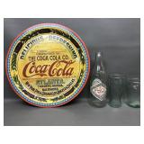 Vintage Coca Cola Beverage Tray & Glasses