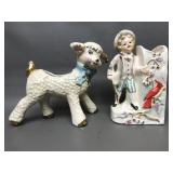 Vintage Ceramic Lamb & Little Gentleman Planters