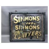 Simmons & Simmons Antique Glass Business Sign