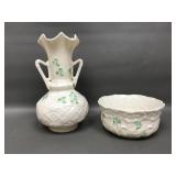 Belleek Fine Irish Porcelain Bon Bon Bowl & Vase