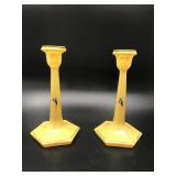 Art Deco Handpainted Parrot Glass Candle Stick