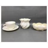 Vtg Belleek Neptune Vase, Shell Teacup & Bon Bon