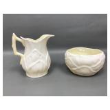 Belleek Luster Lily Sugar & Creamer Irish Porcelan
