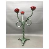 Decorative Metal Rose Flower 3 Armed Table Decor