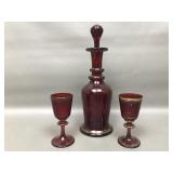 Sweet Ruby Red Bohemian Glass Decanter & Cups