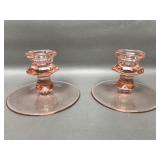 Pink Depression Glass Candle Stick Holders