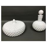 Vintage Hobnail Milk Glass Trinket Dish & Perfume