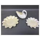 Belleek Irish Pottery Swan Creamer & Lustre Dishes