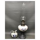 Delph Hand Painted Ceramic Oil Lamp & Pitcher
