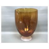 Possibly Blenko Mcm Amber Glass Footed Bowl/vase