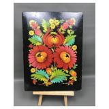 Hand Painted Folk Art Wooden Lid W Easel