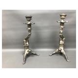 Vintage Metal Casting Acrobat Candle Stick Holders