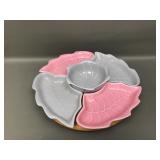 Pink & Grey Leaf Relish Serving Lazy Susan Dish