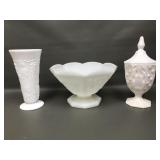Vtg Milk Glass Pedestal Compote, Anchor Hocking