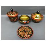 Wood Handpainted Ussr Russian Lacquered Pieces