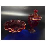 Ruby Red Amberina Glass Candy Bowl & Dish