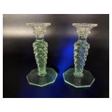 Manganese Glow Fostoria Glass Candle Stick Holders