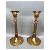 Mcm Amber Glass Candle Stick Holders