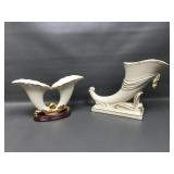Vintage Porcelain Horn Cornucopia Vases