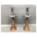 Vintage Mcm Teak Wood Candle Holders
