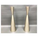 Brushed Silver Tone Mcm Style Candle Stick Holders