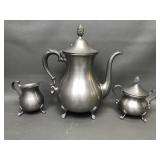 Old Colony Pewter Teapot, Sugar & Creamer
