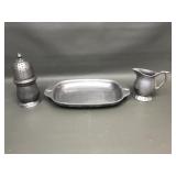 Vintage Pewter Sugar Shaker, Tray & Creamer