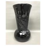 Antique Gothic Amethyst Black Etched Glass Vase