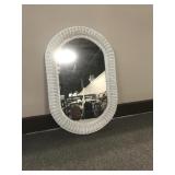 Vintage White Wicker Woven Wall Mirror