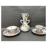 Japan Raised Floral Vase & Fine Porcelain Teacups