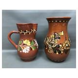 Vintage Russian? Hand Painted Terra Cotta Vase