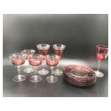 Etched Cranberry Glass Glastonbury Stemware
