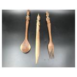 Unique Vintage Carved Wood Tribal Serving Utensils