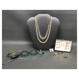 Faux Pearl Vtg Necklaces, Gemstone Earrings & More