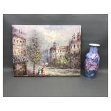 Vintage Oil Painting & Ceramic Vase