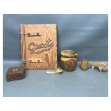 Mcm Burl Wood Candle Holder, Vintage Photo Album
