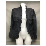 Cute Dark Denim Ruffled Jean Jacket Large
