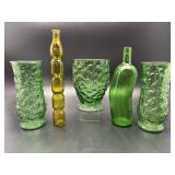 Mcm Ruffled Emerald Vases & Glass Bottles