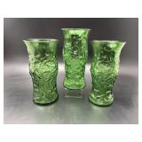 Mcm Ruffled Emerald Green Glass Vases
