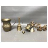 India Brass Bells, Mouse Figurine & Pitcher