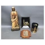 Vintage Italian Chalkware Religious Statue & More