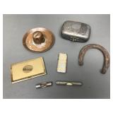 Vtg Copper Ashtray, Metal Levels, Lighter & More