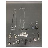 Silver Tone & Rhinestone Fancy Costume Jewelry